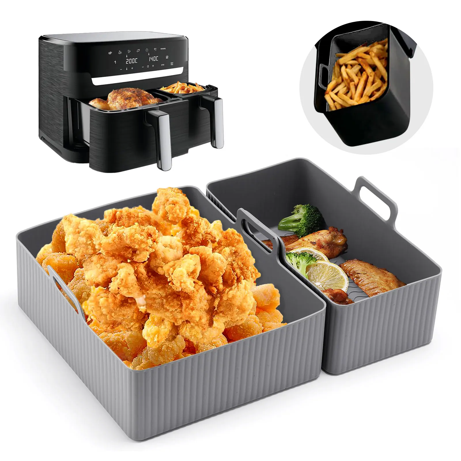 Air Fryer Silicone Pot Liner - طقم من قطعتين من حصيرة السيليكون